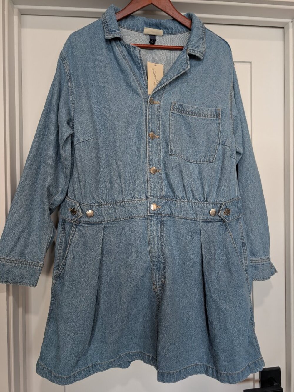 Women's Universal Thread Size 17 Long Sleeve Denim Romper Adjustable Waist